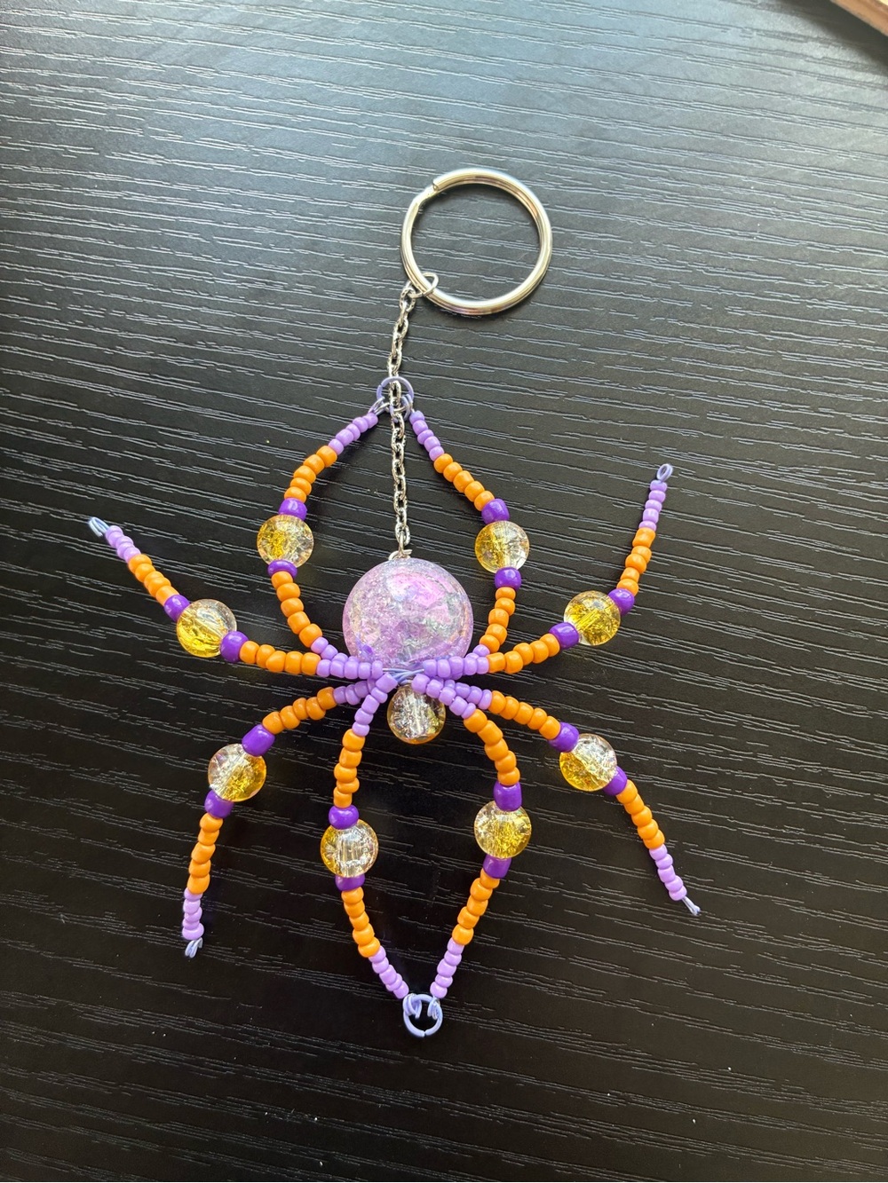 Handmade Purple and Yellow Beaded  Keychain